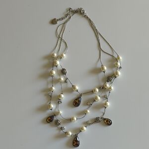 Betsy Johnson Multi-Strand Pearl and Teardrop Pendant Necklace - Cream